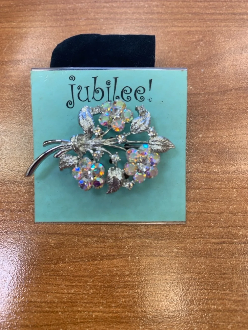 Aurora Borealis Crystal Floral Brooch - Silver Tone